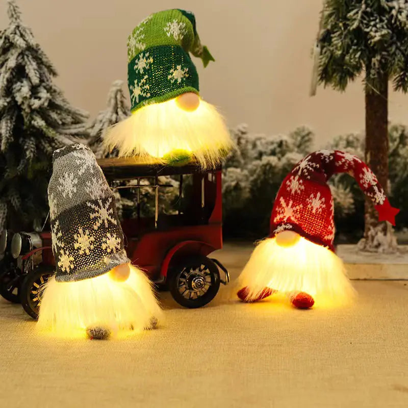Christmas Scene Decor with Illuminated Knitted Figurine