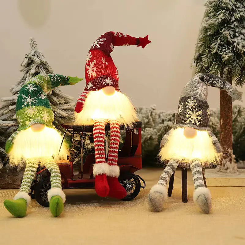 Christmas Scene Decor with Illuminated Knitted Figurine